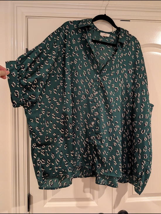 entro Tops - Dark Green Animal Print Button-Up Blouse